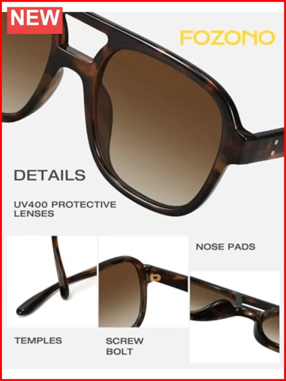 Oversized Aviator Sunglasses Women Vintage Square Large Double Bridge UV400